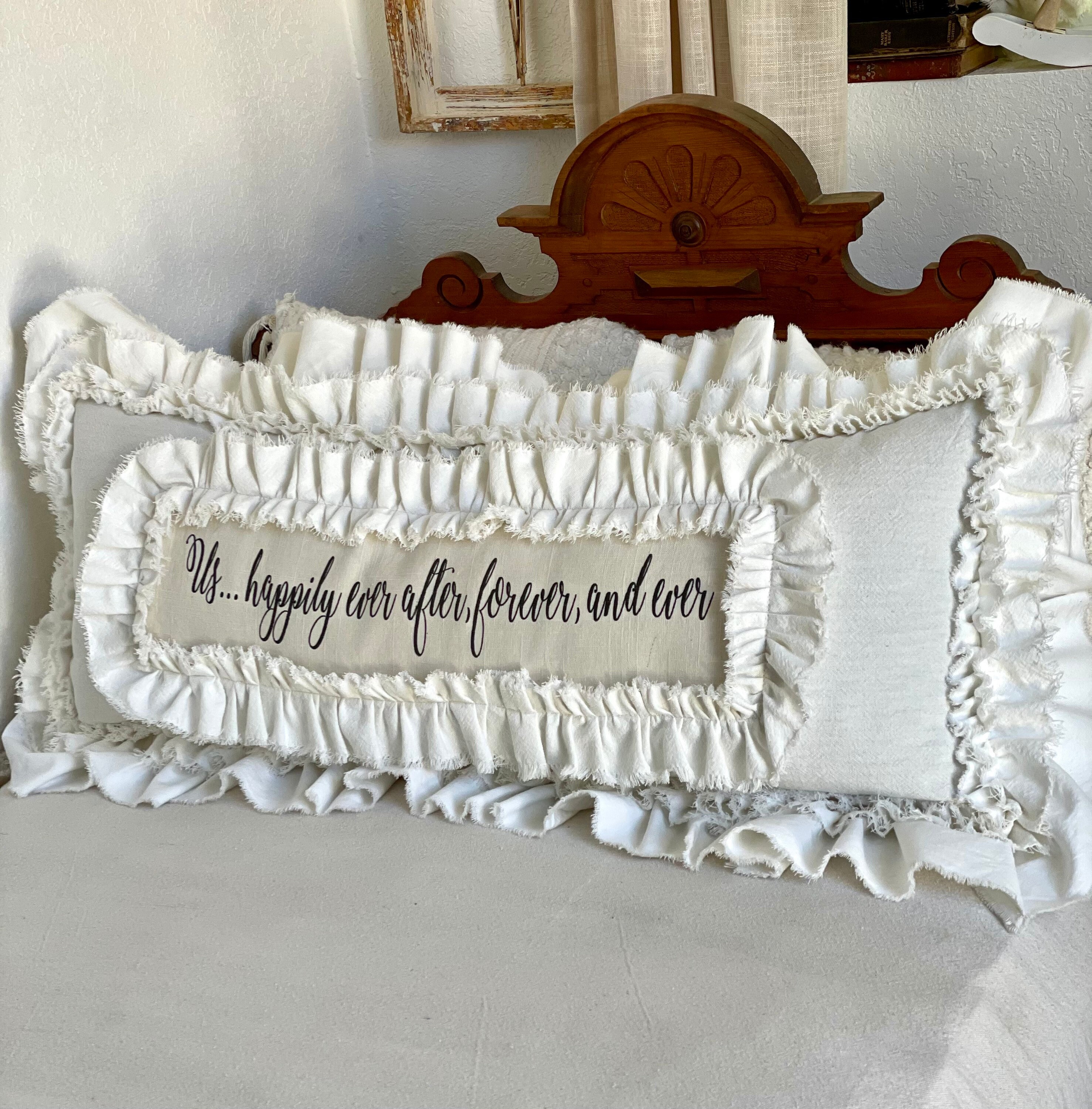 Custom Large Pillow Cover W Rufflescreamy Whitehuge Pillow Etsy