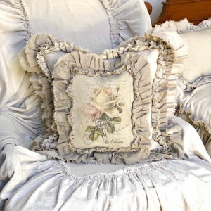 Custom Pillow canvas Cover Case with ruffles Sayings Rose French Country Farmhouse Shabby living room bedroom wedding Birthday gift 20x20