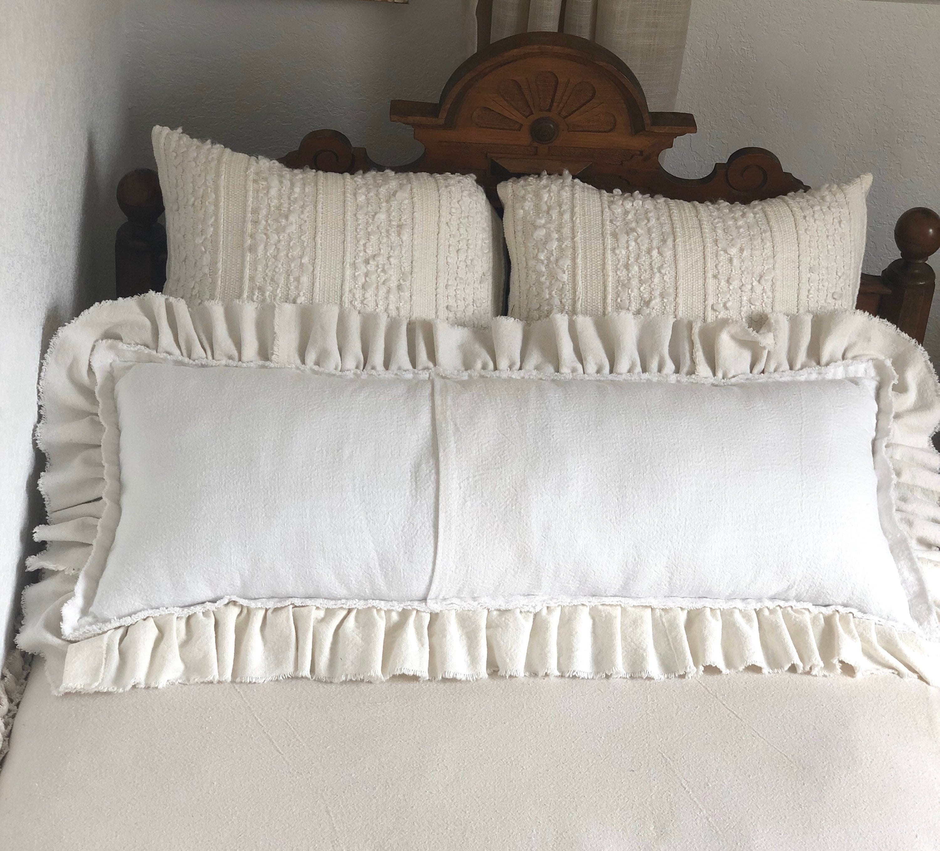 Custom Large Pillow Cover W Rufflescreamy Whitehuge Pillow Etsy