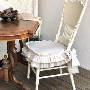 Custom Slip Cover for Chair,with Raw frayed edges ruffles,Ivory Cotton,with ties,Custom size,French Country,Rustic,Farmhouse,Shabby