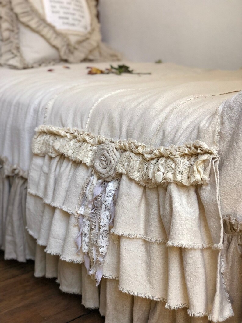 Custom Bed Scarf Bed Runner Long Multi Ruffle Ivory White Etsy