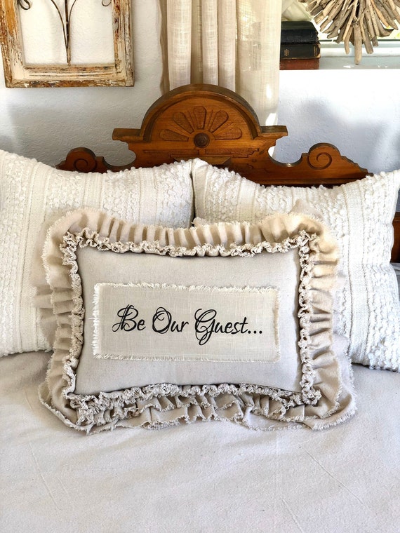 Custom Pillows Cover With Saying 20x14 be Our Gest rustic Ruffles handmade french Country farmhouse Pillow wedding birthday christmas Gift Etsy
