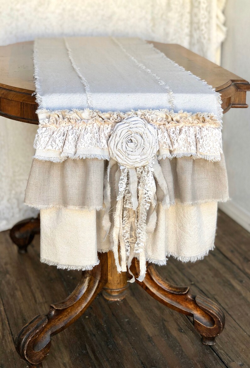 Custom Table Runner or Dresser runner multi ruffle ivory linen Etsy