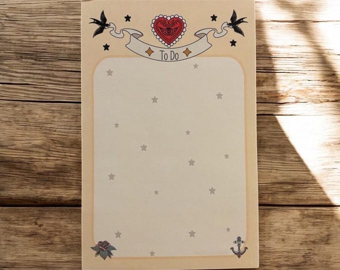 Traditional Tattoo Notepad | 4x6 To-Do List Pad | Nautical Stationery