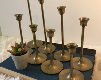 Vintage Set of 8 Brass Candlestick Holders
