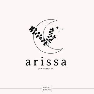 Premade Moon Logo, Flower Logo, Celestial Logo, Luna Logo, Florist Logo, Botanical Logo, Moon Logo, Hand Drawn Logo
