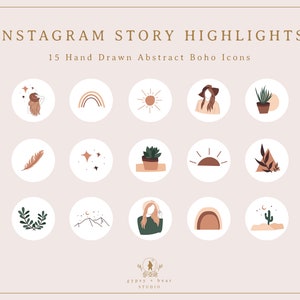 Instagram Story Evidenzia icone - Icone disegnate a mano - Icone astratte - Icone Boho - Icone succulente - Icone del deserto - Icone dei social media