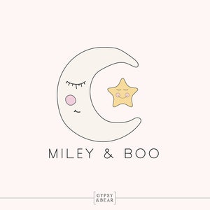 Premade Logo Design, Logo per bambini, Logo Boutique, Logo per bambini, Logo disegnato a mano, Logo lunare, Logo stella, Logo giocoso, Logo stravagante
