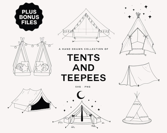 Tent Teepee Vector Clip Art, Hand Drawn Illustrations, Tent and