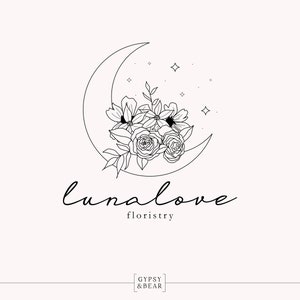Premade Logo, Hand Drawn Logo, Magic Logo, Floristry Logo, Flower Logo, Moon Logo, Luna Logo, Branding, Mystic Logo