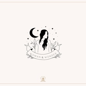 Premade Logo, Hand Drawn Logo, Woman Logo, Star Logo, Moon Logo, Magic Logo. Witch Logo, Boho Logo, Portrait Logo, Floral Logo