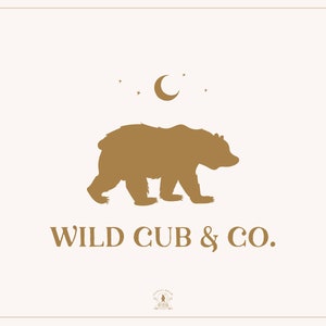 Logo prefabbricato, logo orso, logo luna, logo stella, logo cucciolo, logo animale, logo natura. Logo Avventura, Logo Boho, Logo Disegnato a Mano