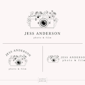 Photography Logo, Photography Branding Kit, Premade Logo Set, Hand Drawn Logo, Camera Logo, Flower Logo, Floral Logo, Vintage Camera Logo