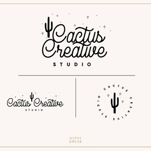 Logo prefabbricato. Logo disegnato a mano, logo Cactus. Logo del deserto. Logo Hipster. Logo Avventura. Logo Boho, Kit di branding, Set di branding, Logo del blog