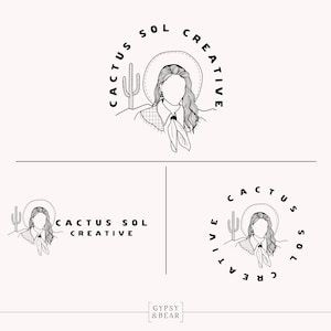 Logo prefabbricato, Logo disegnato a mano, Logo Boho, Logo Boho, Kit di branding, Logo Cactus, Logo deserto