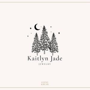 Logo prefabbricato, Logo pino, Logo albero, Logo avventura, Logo viaggio, Logo disegnato a mano, Logo fotografia, Logo foresta, Logo natura, Logo luna