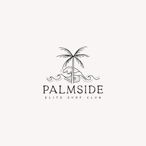 Palm Tree Logo Design, Surf Club Logo, Sea Logo, Ocean Logo Design, Hipster Logo Design, Hand Drawn Logo, Beach Club Logo.