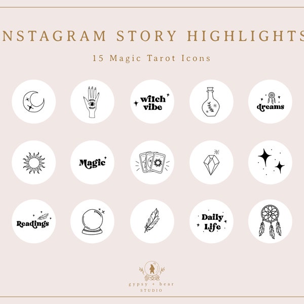 Instagram Story Highlight Icons - Hand Drawn Icons - Witch Icons, Magic Icons, Tarot Icons, Psychic Icons, Mystic Icons, Text Icons