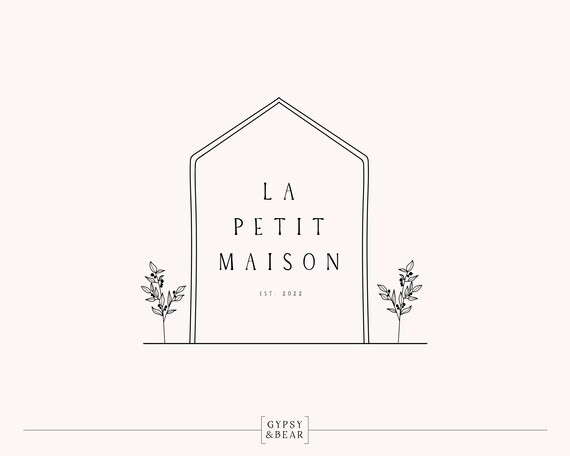 Premade House Logo, Hotel Logo, Farm Logo, Flower Logo, Greenhouse Logo, Hand Drawn Logo, Florist Logo, B&B Logo, Line Art Logo
