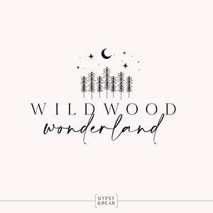 Woodland Logo, Tree Logo, Magic Logo, Moon Logo, Hipster Logo. Hand Drawn Logo, Star Logo, Adventure Logo