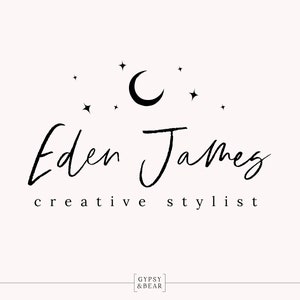 Premade Logo, Handtekening Logo, Maan Logo, Stars Logo, Blogger Logo, Geschreven Logo, Boho Logo, Handgetekend Logo