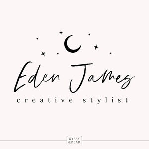 Premade Logo, Signature Logo, Moon Logo, Stars Logo, Blogger Logo, Written Logo, Boho Logo, Hand Drawn Logo