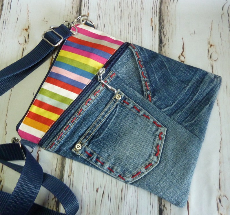 Denim crossbodi bag Denim messenger bag Recycled jean Etsy
