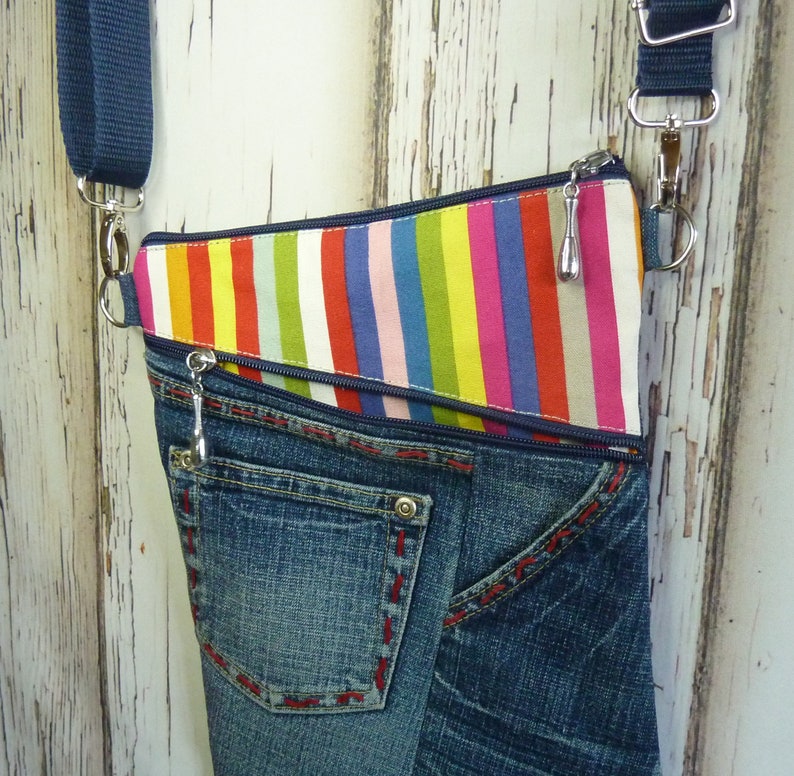 Denim crossbodi bag Denim messenger bag Recycled jean Etsy