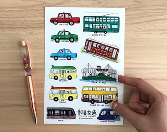 Hong Kong Transport Stickers - HK Bus Mini Bus Peak Tram Star Ferry MTR Taxi Stickers