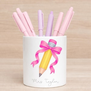 Personalised Teacher Pencil Pot | Custom Name Pen Holder | End of Term Teacher Thank You Gift | Male or Female Teacher Gift | Any Colour