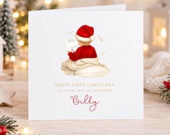 Personalised Baby Boy First Christmas Card, Custom Name Christmas Card, Hair Colour