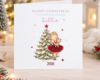 Personalised Christmas Card for Little girl, Custom Name Christmas Card, Daughter Christmas Card