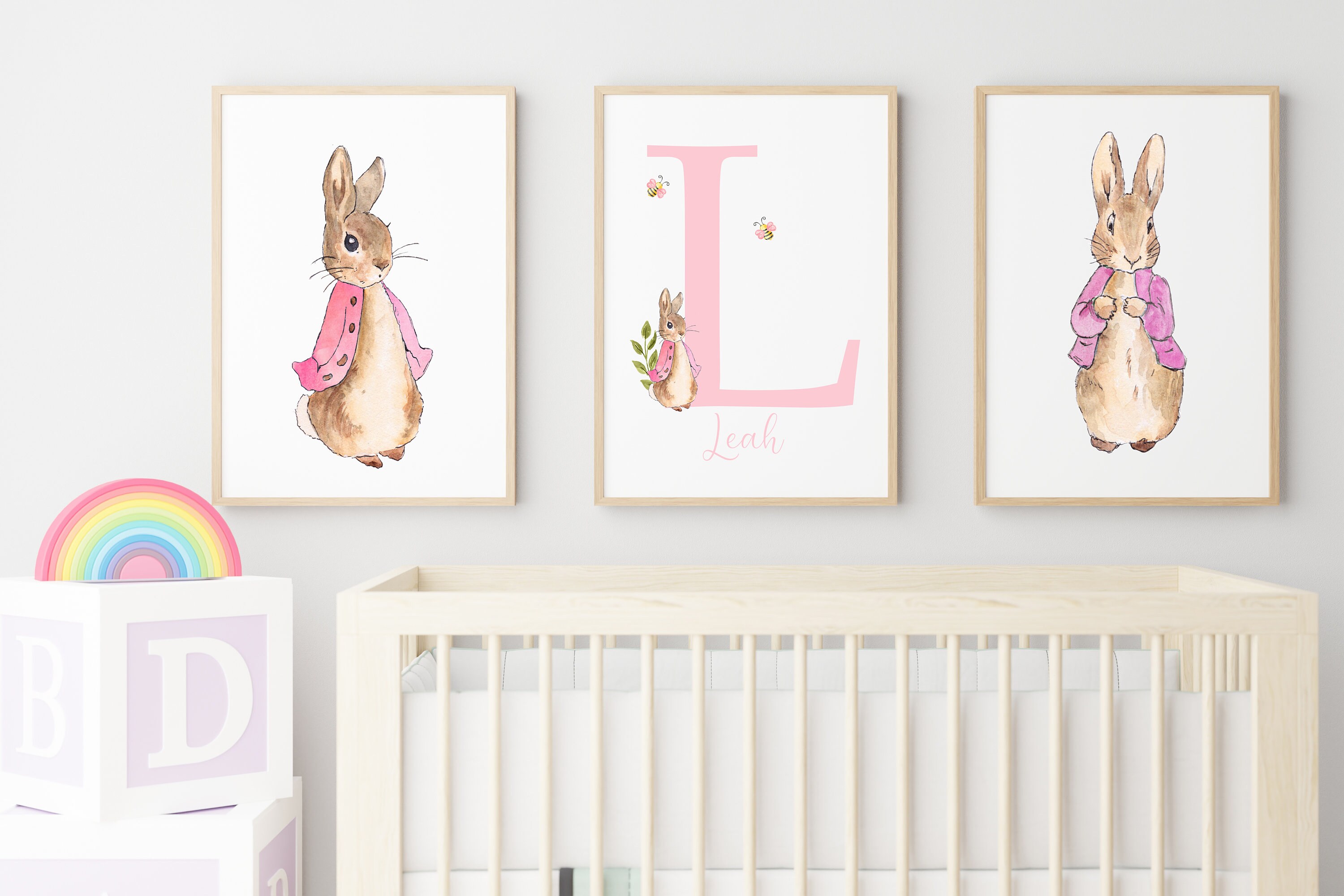 Personalised Flopsy Bunny Nursery Print Set: Pink Rabbit Decor - Etsy