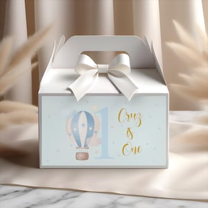 Personalised Hot Air Balloon Party Favor Box: Blue Birthday Gift
