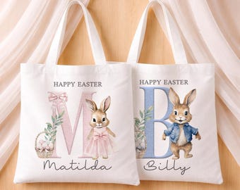 Personalised Easter Tote Bag, Bunny Easter Bag with Name, Kids Easter Gift, Easter Basket Alternative, Boy Girl Easter Bag