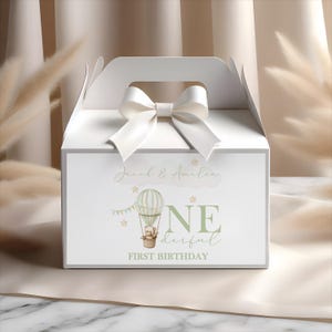 Gepersonaliseerde saliegroene onederful heteluchtballon activiteitendoos verjaardagsfeestje | Geschenkdozen voor kinderen | Favor Lunchboxen | Roze | Blauw