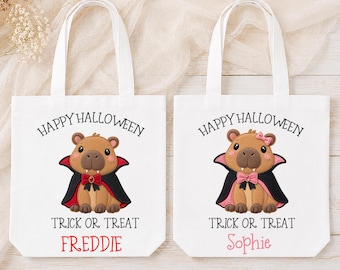 Personalised Halloween Trick or Treat Bag, Capybara Vampire Tote, Kids Halloween Bag