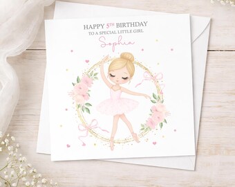 Personalised Girls Birthday Card, Ballerina Birthday Card, Pink Ballet Card, Daughter Granddaughter Niece Birthday, Any Age