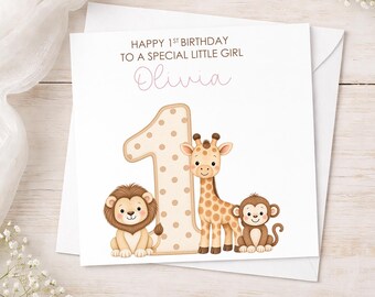 Personalised Safari Birthday Card, Jungle Animal Card, Any Age