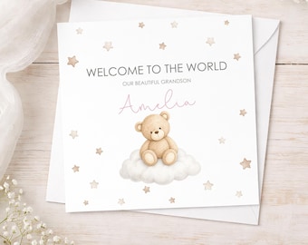 Personalised New Baby Card, Welcome To The World, Newborn Boy or Girl