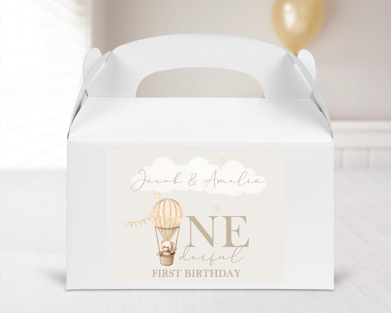 Personalised Hot Air Balloon Birthday Party Favor Box: Sage Green, Pink ...