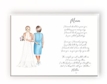 Personalised Mother Of The Bride Print, Mother To Bride Wedding Print, Bridal Poem Gift, Daughter Poem Bride Gift, Wedding Keepsake