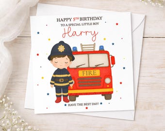 Personalised Firefighter Birthday Card, Fire Engine Birthday Card, Boys Birthday Card, Son Grandson Nephew, Any Age