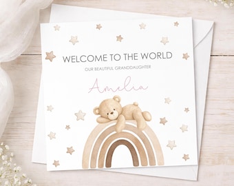 Personalised New Baby Card, Welcome To The World, Newborn Boy or Girl