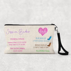 Trousse à pharmacie personnalisée, Pochette pour inhalateur personnalisée, EpiPen, Trousse de soins du diabète, Trousse à pharmacie pour école maternelle, Puériculture, Garçons et filles