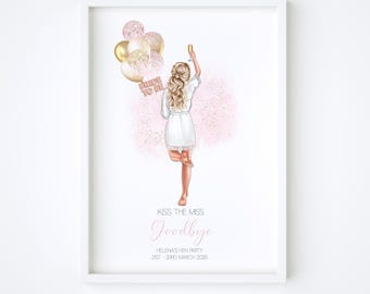 Personalised Kiss The Miss Goodbye, Bride To Be,Hen Party Guest Book, Hen Weekend Gift, Miss To Mrs , Bridal Shower Gift, Keepsake Memory