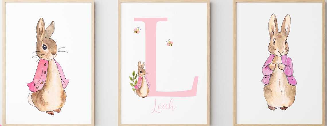 Personalised Flopsy Bunny Nursery Print Set: Pink Rabbit Decor - Etsy