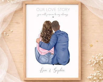 Personalised Couple Print, Custom Love Story Wall Art, Anniversary Gift