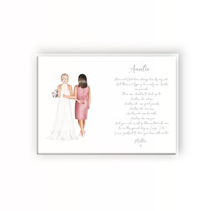 Lámina personalizada para la tía de la novia, lámina de boda de la tía a la novia, poema de novia, poema de novia para la sobrina, recuerdo de boda