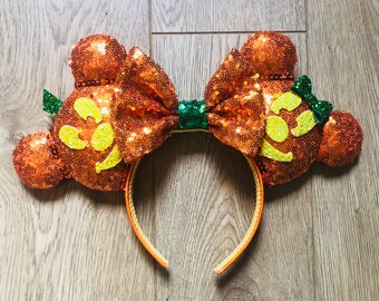Pumpkin Mickey & Minnie ears Disney inspired handmade Mouse Ears